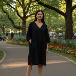 Arket Sz M Neps Black Cotton Relaxed Tunic Dress